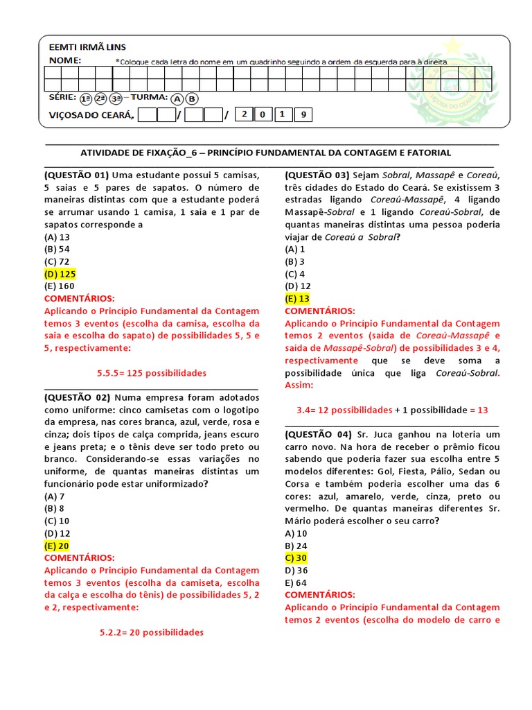 Princípio Fundamental da Contagem e Fatorial: Resolvendo Exercícios ...