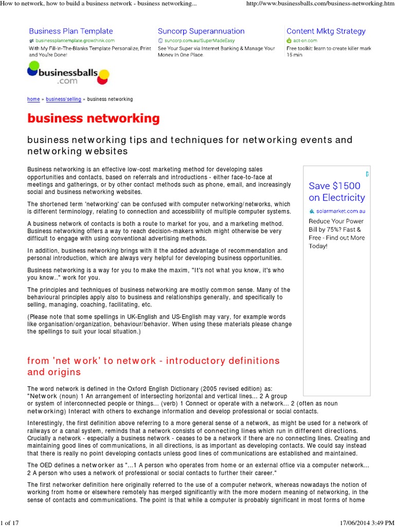 Business Balls Networking PDF Reputation Computer Network