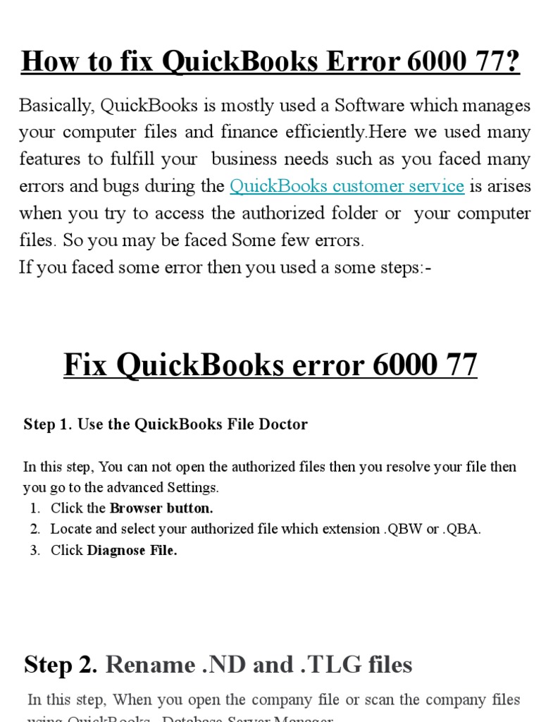QuickBooks Error 6000 77 Fix Guide | PDF