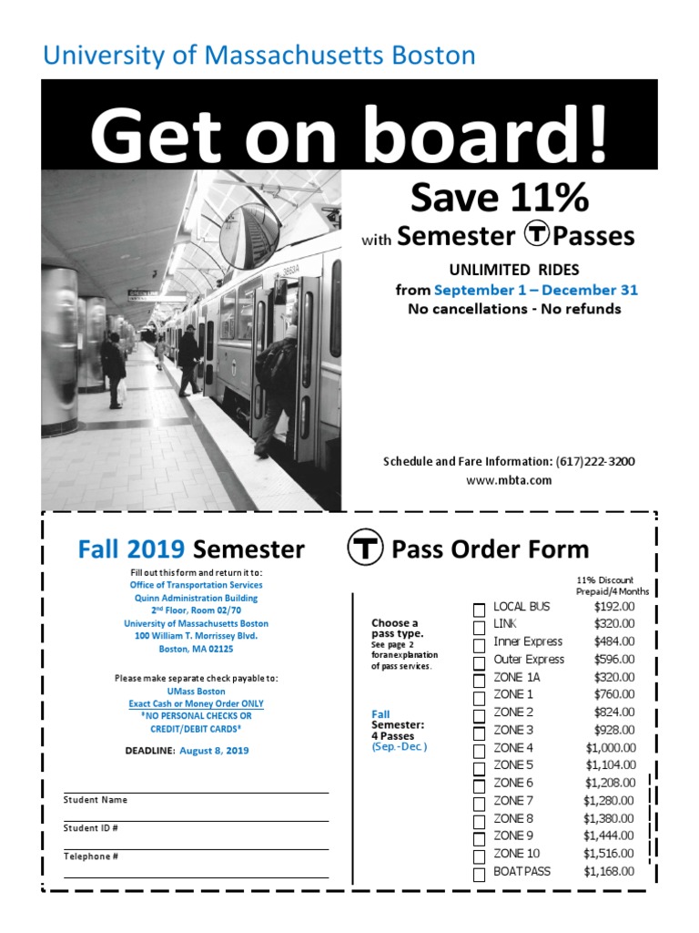 Fall 2019 MBTA Semester Pass Form New PDF Passenger Rail Transport