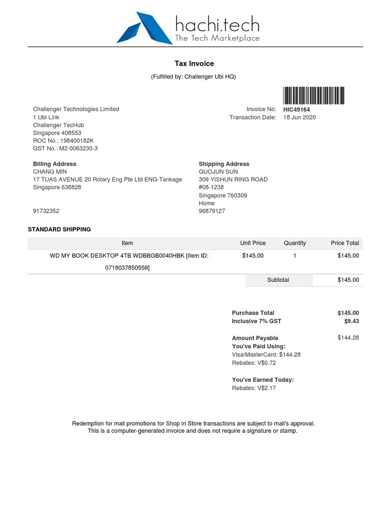 Hachi HO2006000012712 | PDF | Invoice | Value Added Tax