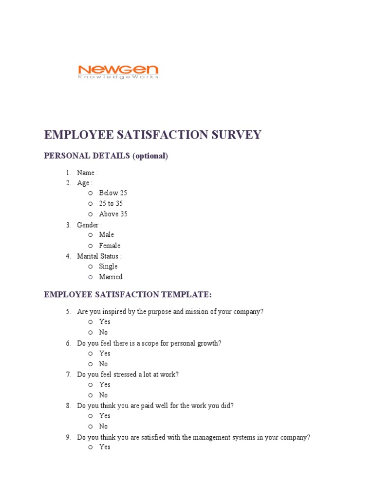 Employee Satisfaction Survey | PDF | Work–Life Balance | Job Satisfaction