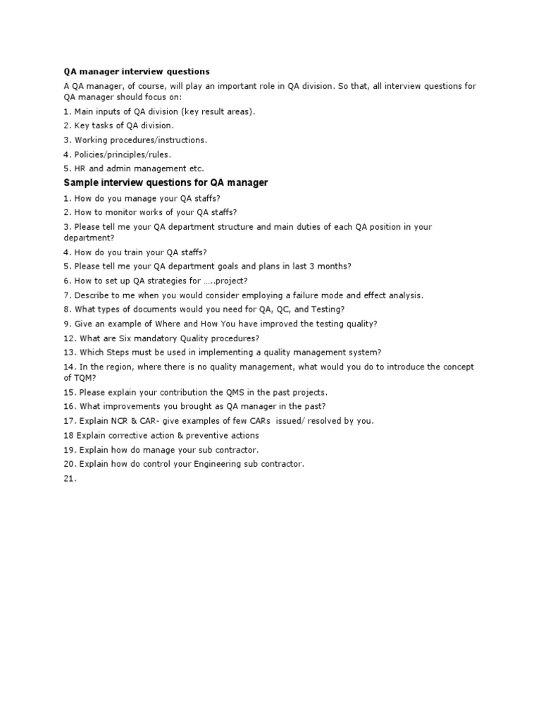 QA Team Lead Interview Questions PDF Quality Assurance Quality