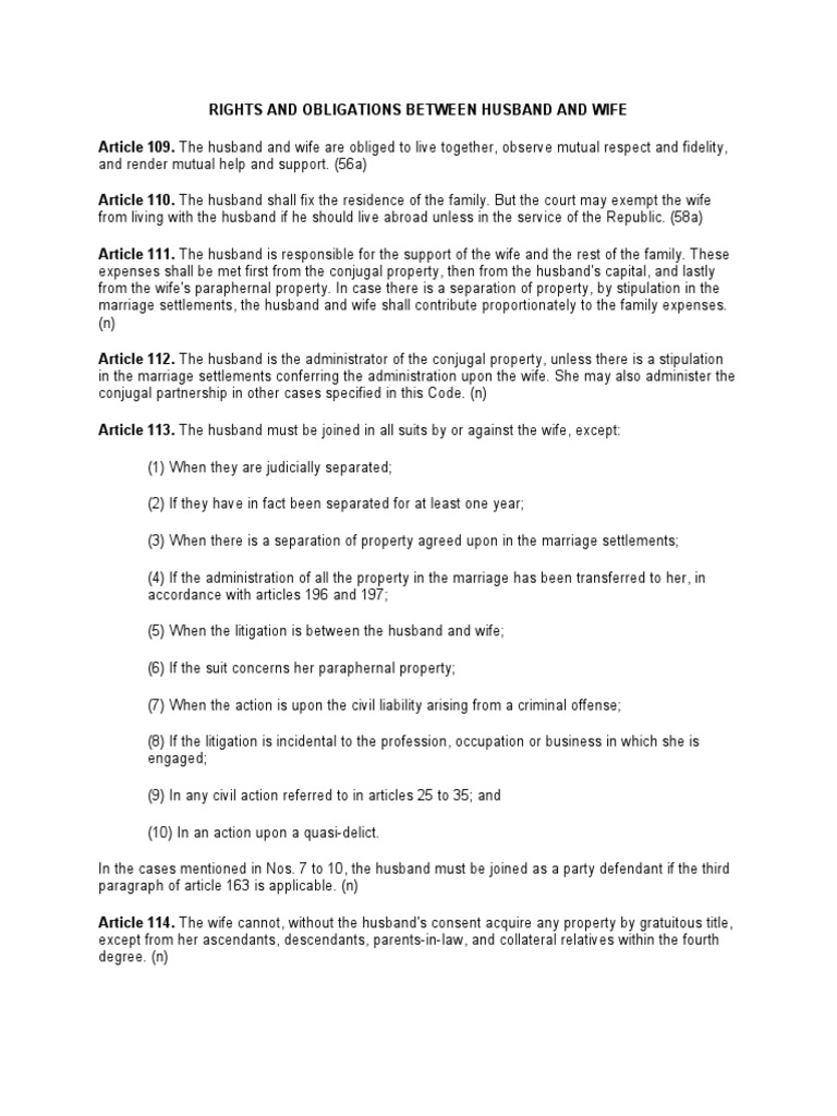 Rights and Duties of Spouses | PDF | Husband | Wife