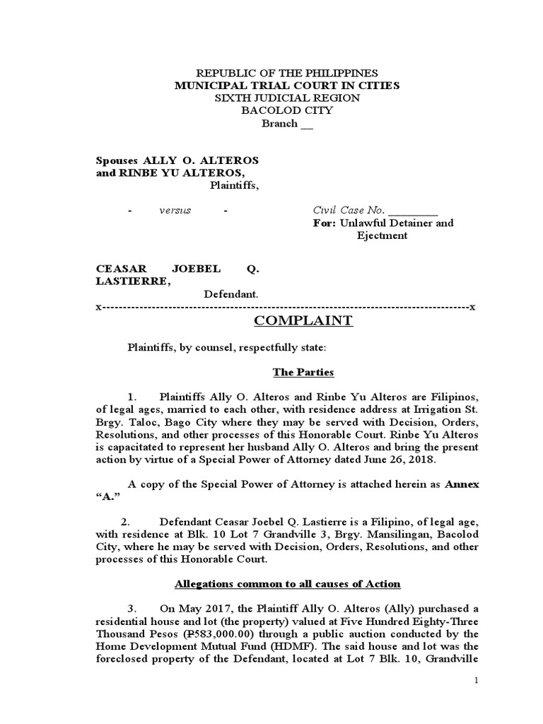 Ejectment Case: Alteros vs. Lastierre | PDF | Deed | Lawsuit