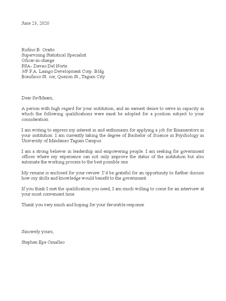 Application Letters PSA PDF