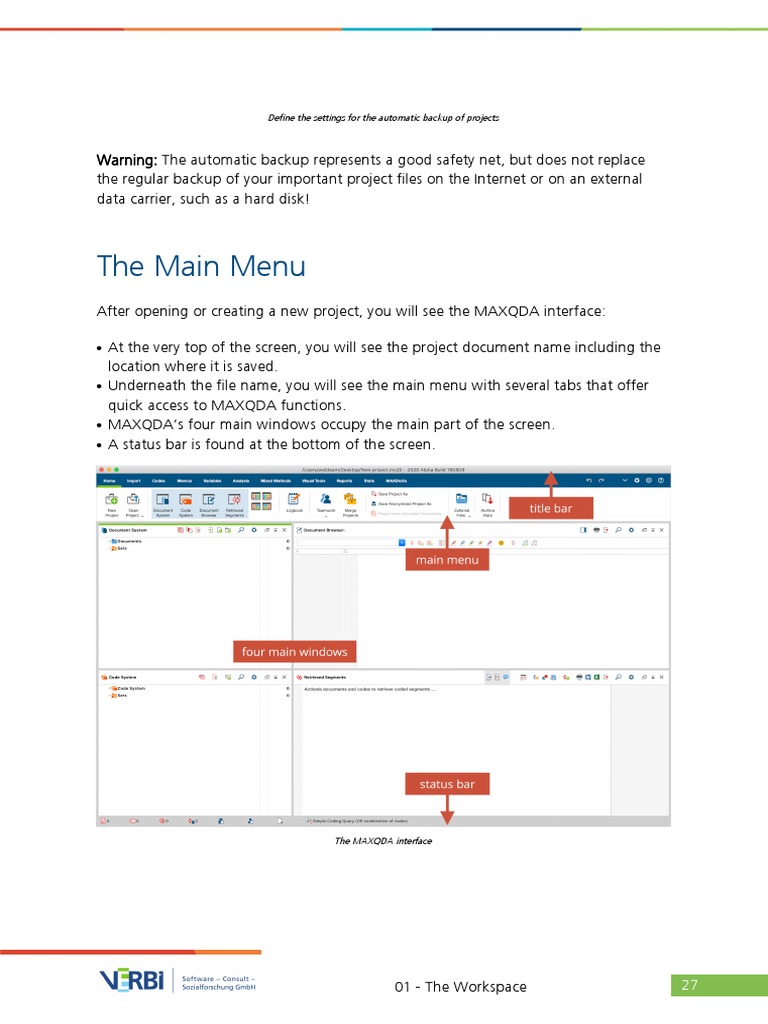 The Main Menu Define The Settings For The Automatic Backup of Projects