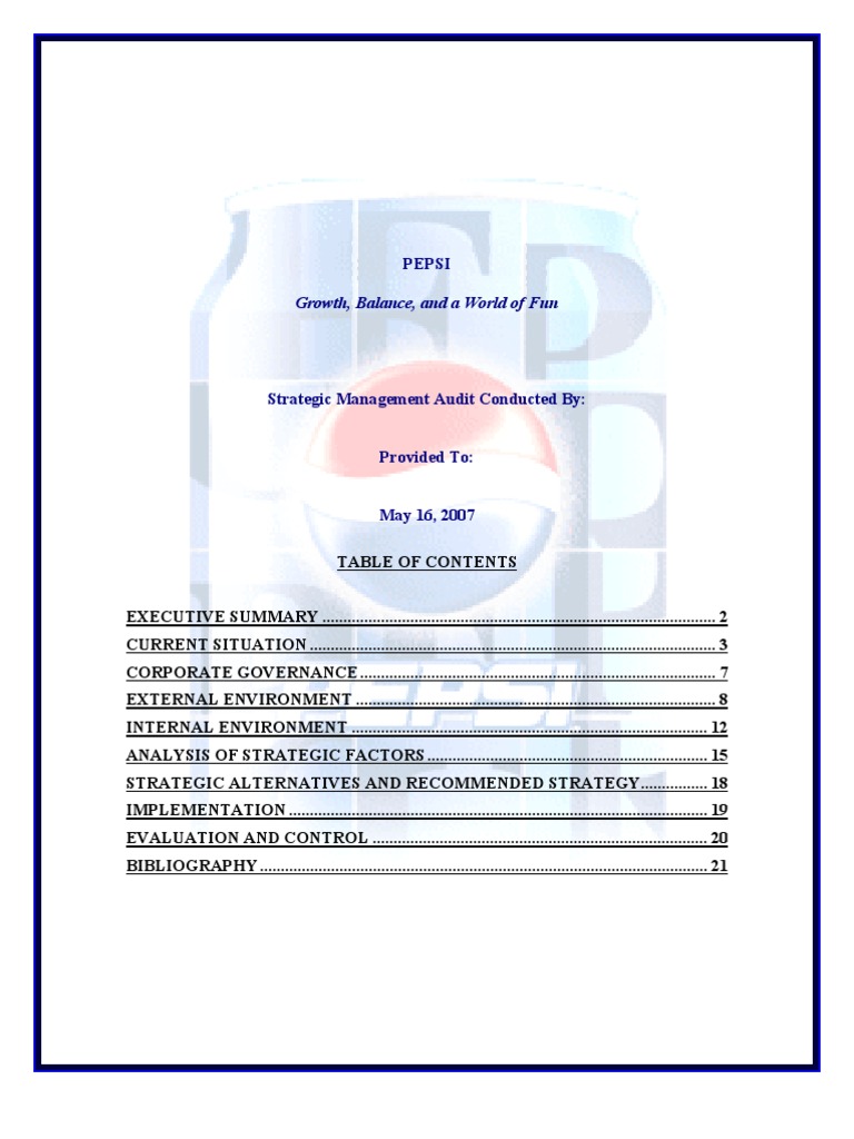 Strategic Management Analysis of PepsiCo | PDF | Pepsi Co | Coca Cola