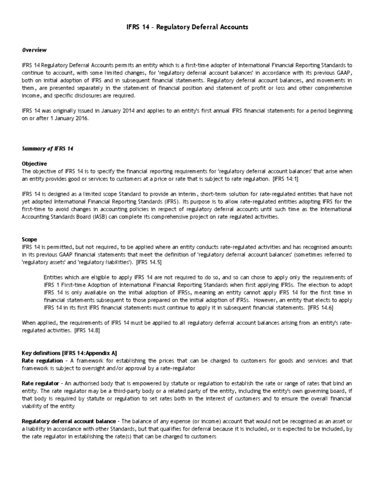 IFRS 14 Regulatory Deferral Accounts PDF International Financial