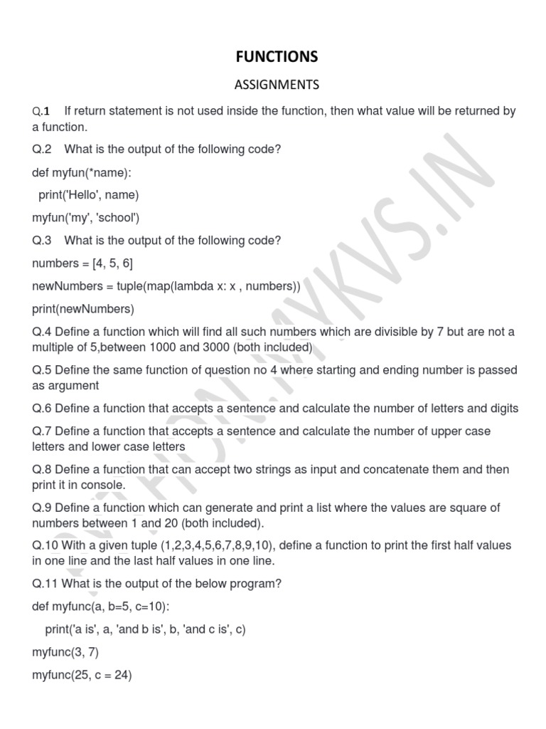 Functions in Python MCQ PDF Parameter Programming