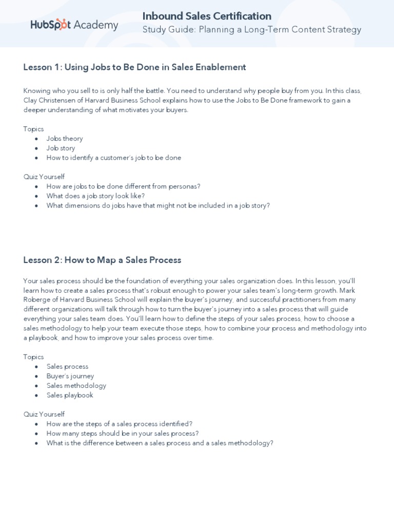 Inbound Sales Certification Study Guide | PDF | Sales | Behavior ...