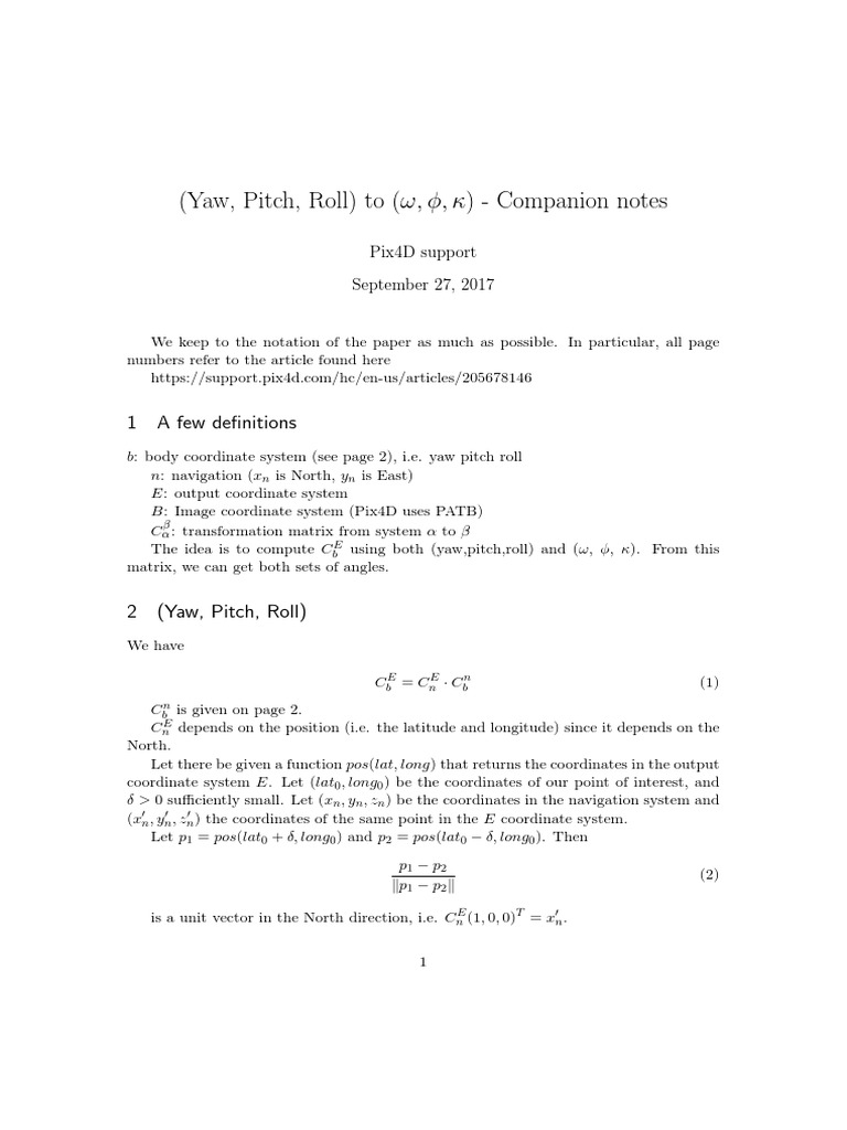 (Yaw, Pitch, Roll) to (ω, φ, κ) Companion notes 1 A few definitions