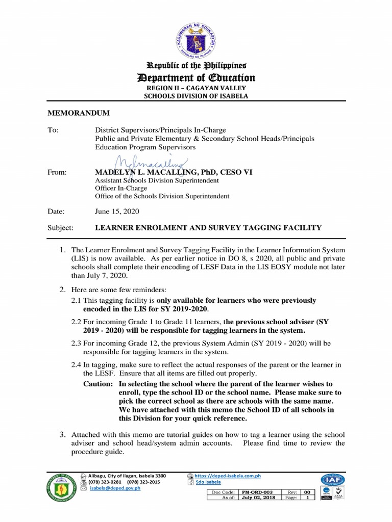 6 15 2020 LESF Tagging Facility PDF | PDF
