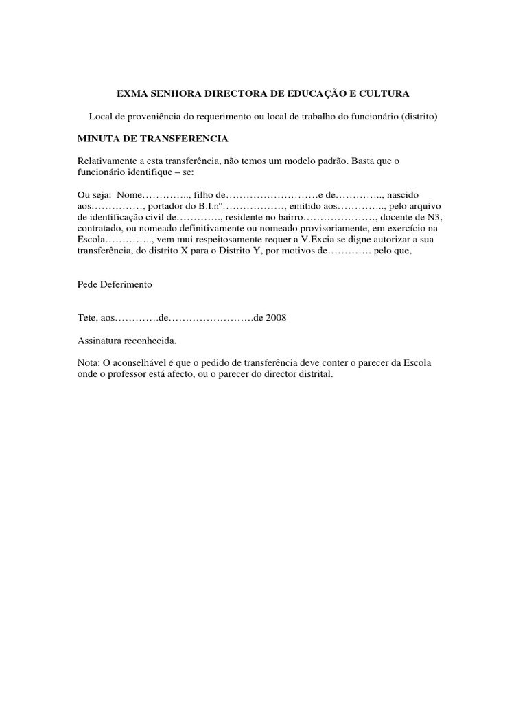 Pedido de Transferência de Escola de um Professor | PDF