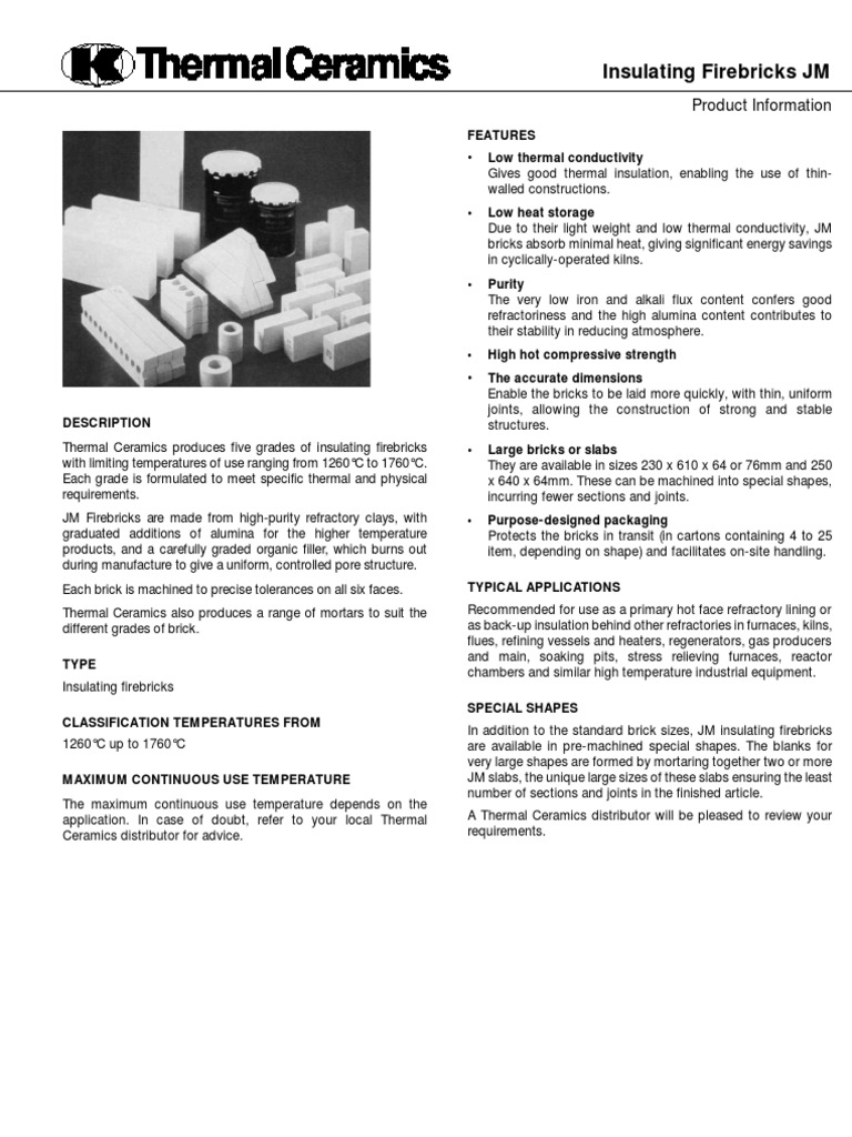 Insulation Bricks JM | PDF | Refractory | Brick