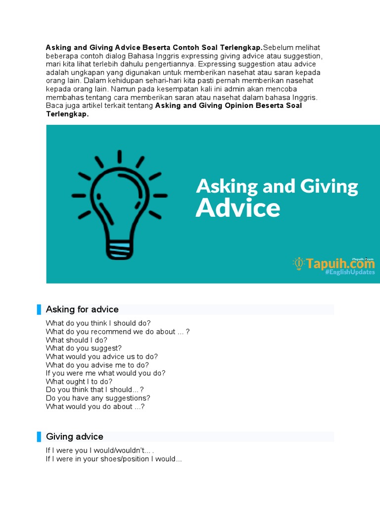 Asking And Giving Advice Beserta Contoh Soal Terlengkap Pdf