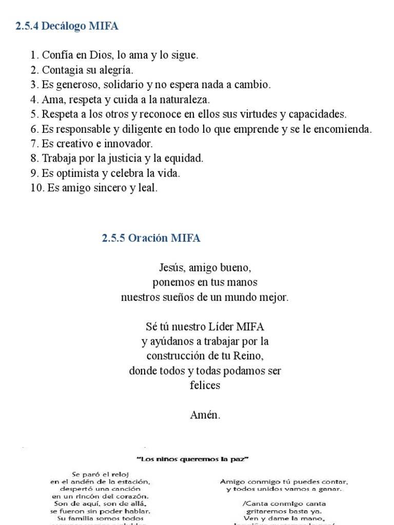 Decálogo MIFA: Fe, Alegría y Solidaridad | PDF