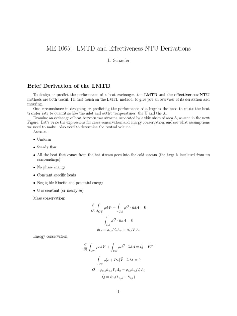 Derivation of The LMTD and ENTU PDF Heat Heat Exchanger