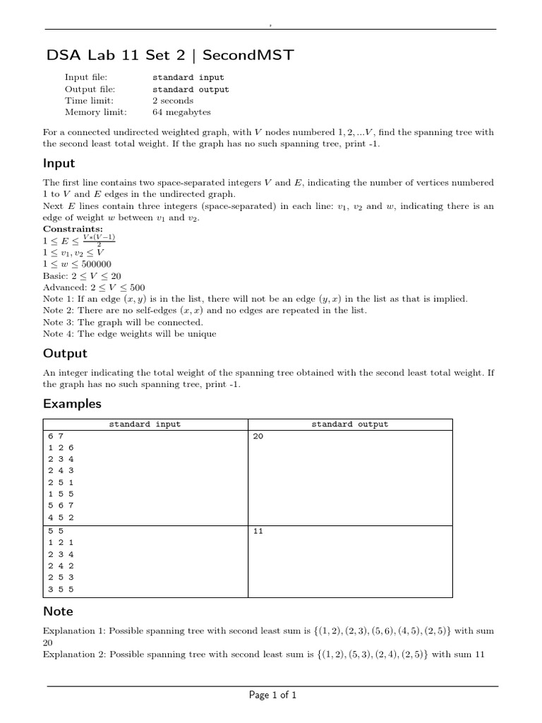 Dsa Lab 11 Set 2 - Secondmst: Input | PDF
