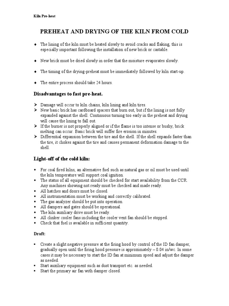 Preheat and Drying of The Kiln From Cold Conditions PDF Combustion