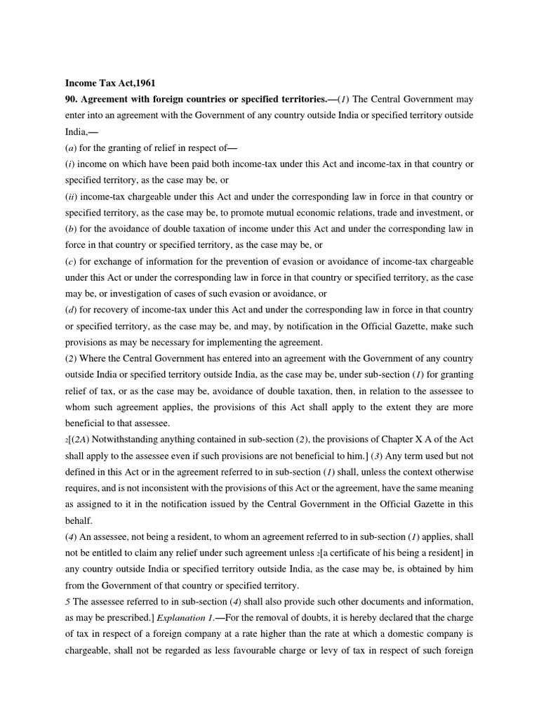 Tax Act, 1961 90. Agreement With Foreign Countries or Specified