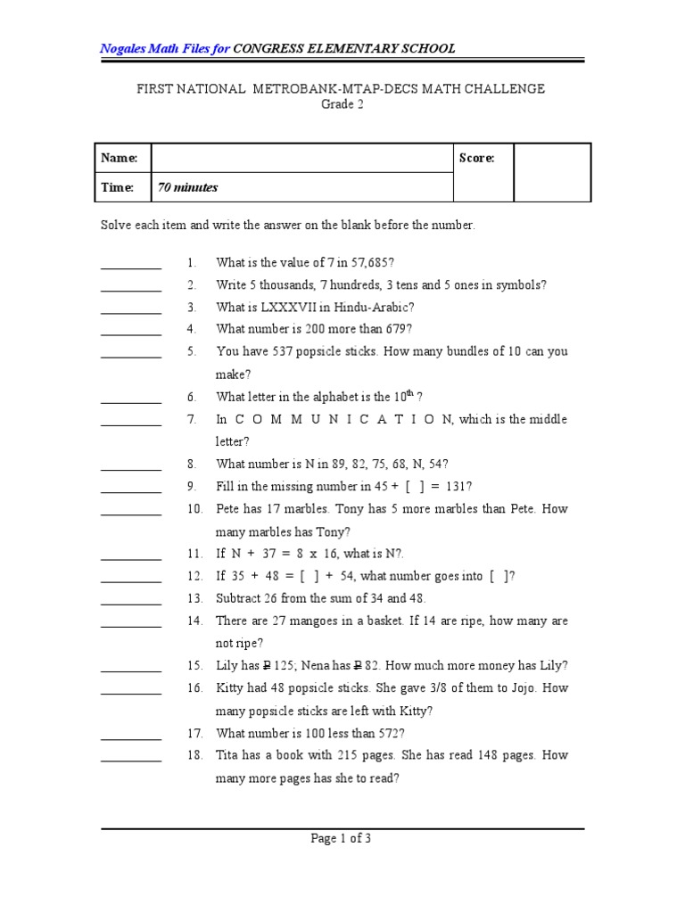 math 1 grade for worksheets addition 1 Leisure Mathematics   2  Mtap Grade first  Test math 1 grade for worksheets addition 1 Leisure Mathematics   2  Mtap Grade first  Test