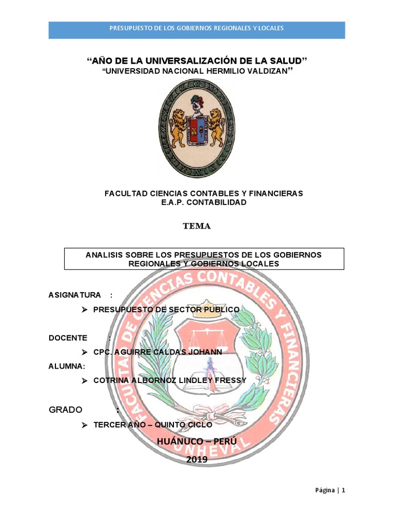 Presupuestos de Los Gobiernos Regionales y Gobiernos Locales | PDF ...