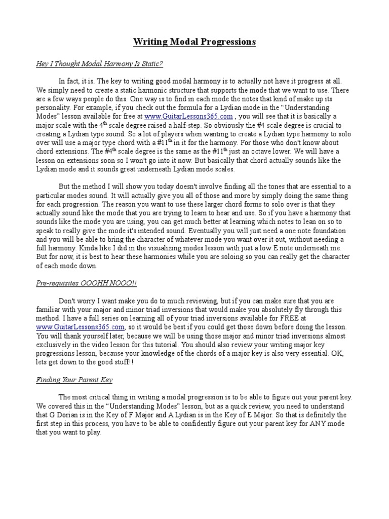 Writing Modal Progressions | PDF