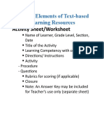 General Elements of Text-Based Learning Resources: Activity Sheet/Worksheet