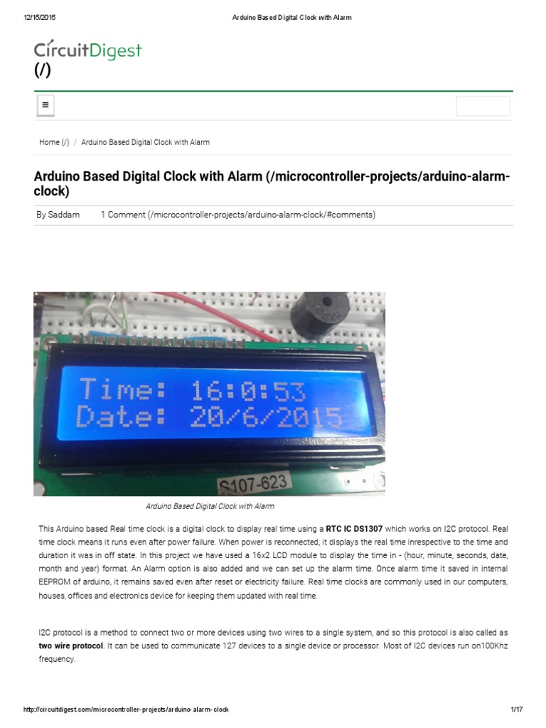 Arduino Based Digital Clock With Alarm | PDF | Computer Engineering |  Digital Technology