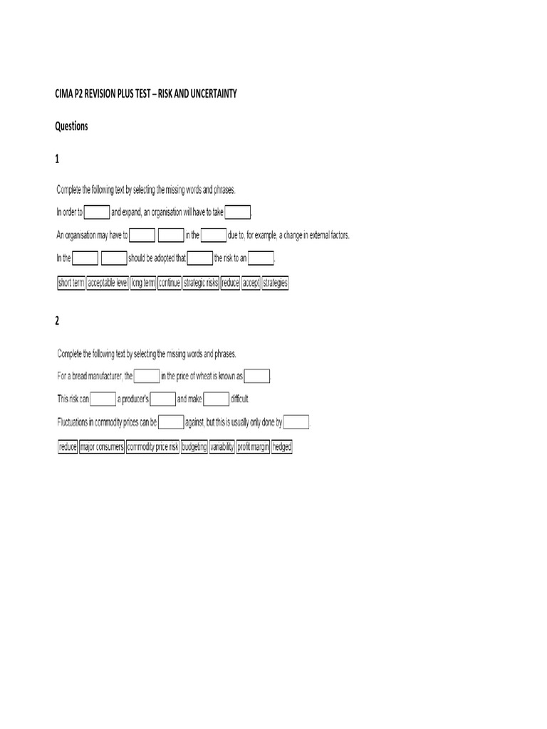Cima P2 Revision Plus Test Risk and Unce PDF | PDF