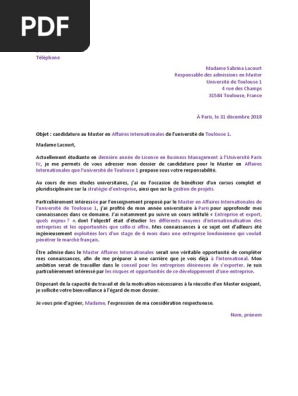 Exemple Type De Lettre De Motivation Master Pdf Business Enseignement Superieur