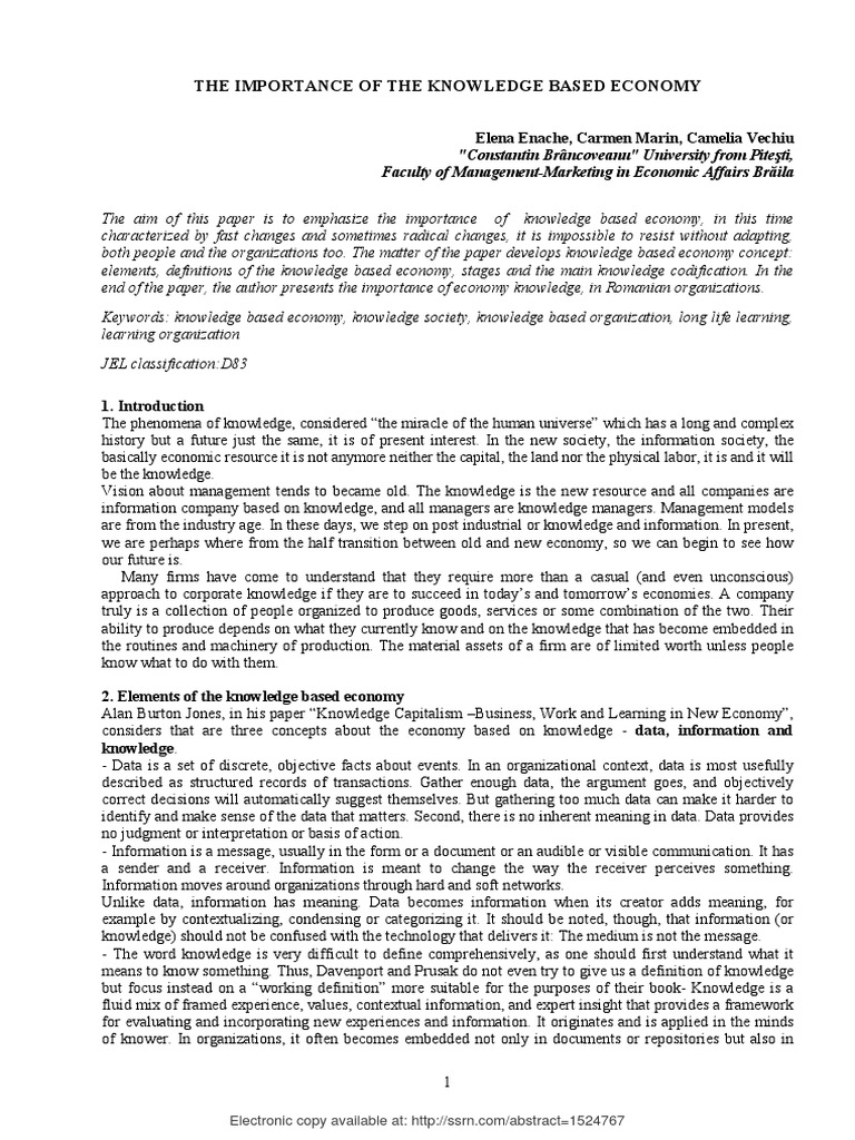 Importance of Knowledge-Based Economy | PDF | Knowledge Economy ...
