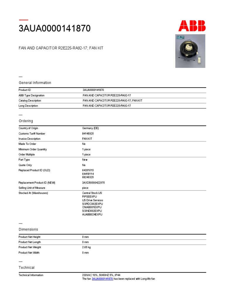 Fan Kit R2E225-RA92-17 Details | PDF | Electric Power | Electronics