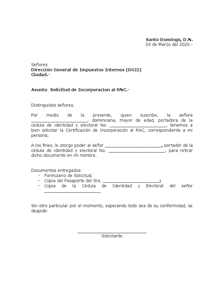 Solicitud Incorporación Al RNC | PDF