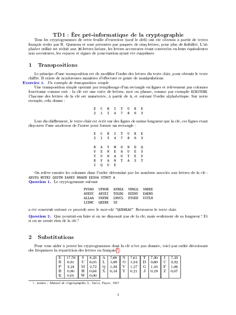 Exercices de Cryptographie et Transpositions | PDF | Cryptographie ...