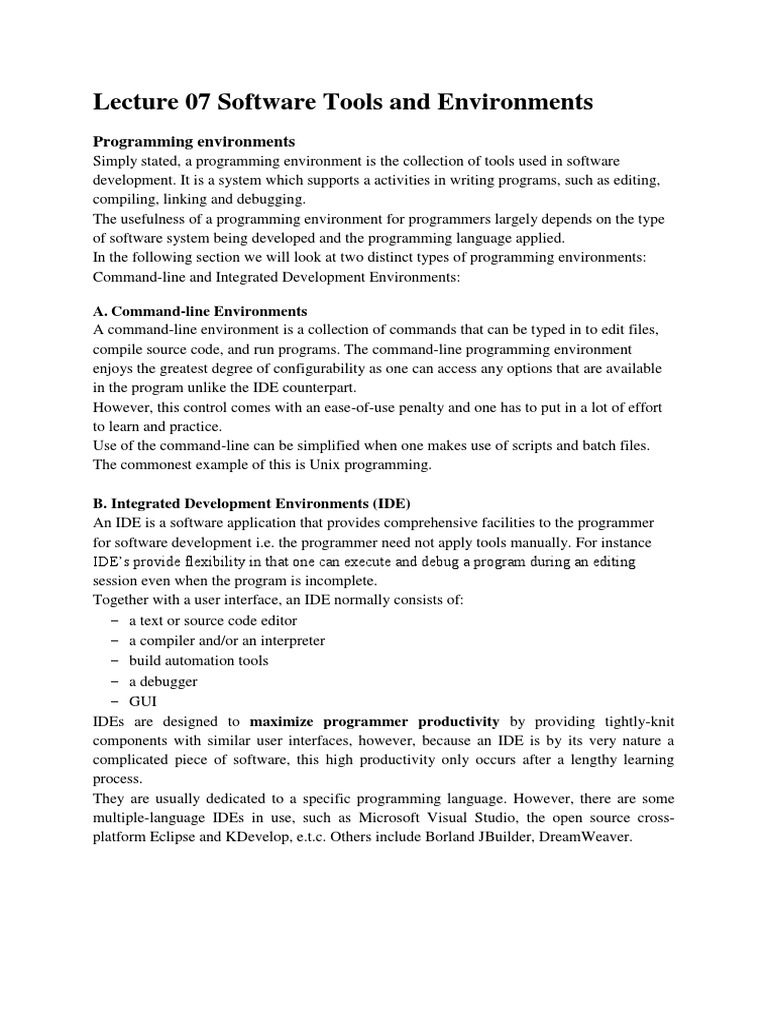 Lecture 07 Software Tools and Environments Notes PDF | PDF | Integrated ...