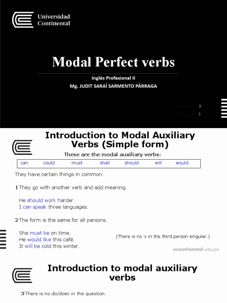 Modal Perfect Verbs: Inglés Profesional II Mg. Judit Saraí Sarmento ...