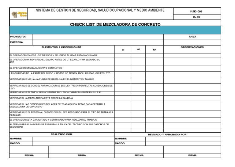 Check List Mezcladora de Concreto | PDF