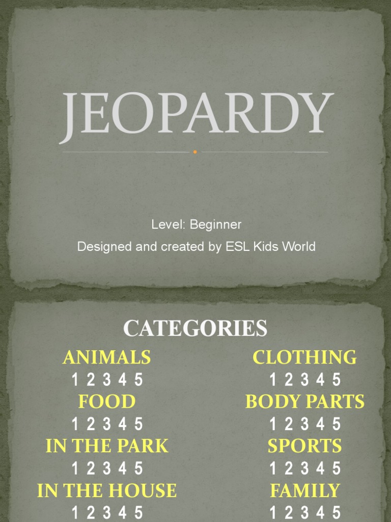 JEOPARDY Level Beginner PDF Food And Drink Foods