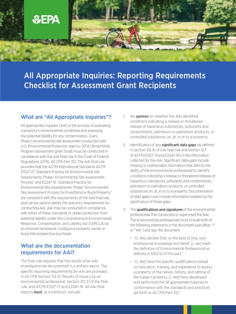 Aai Factsheet Reporting Requirements Checklist Epa 560 F 17 194 508 PDF Pollution Public