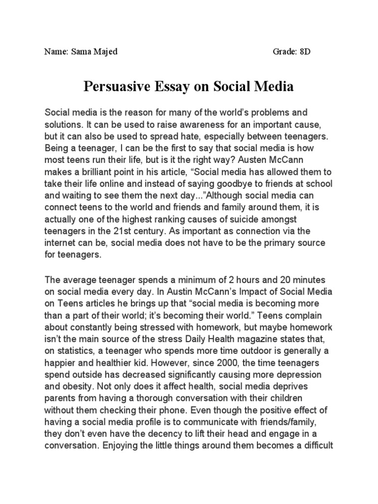 a persuasive essay about social media