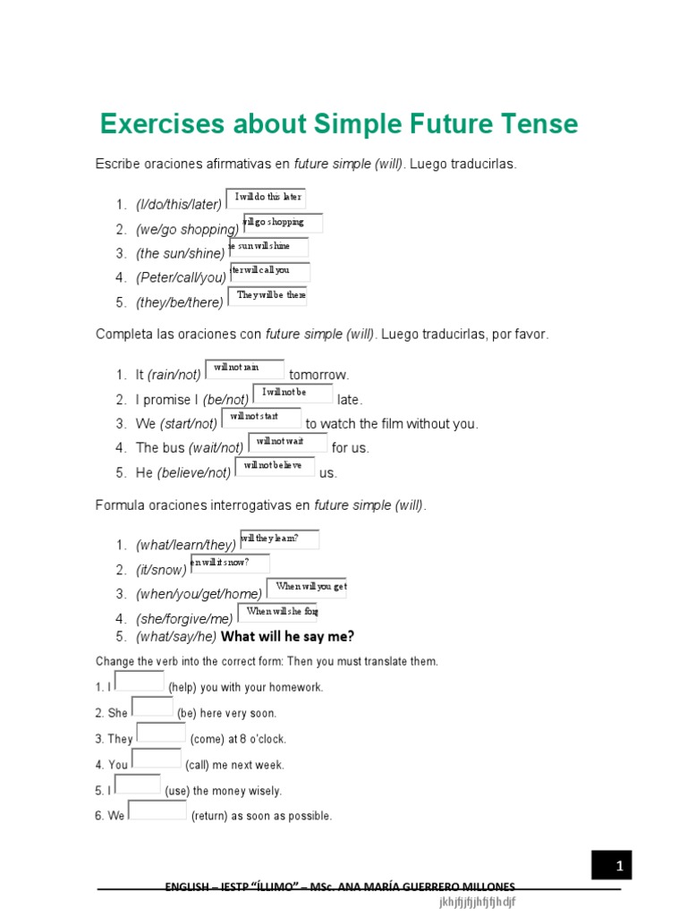 Simple Future Tense Exercises | PDF | Language Arts & Discipline