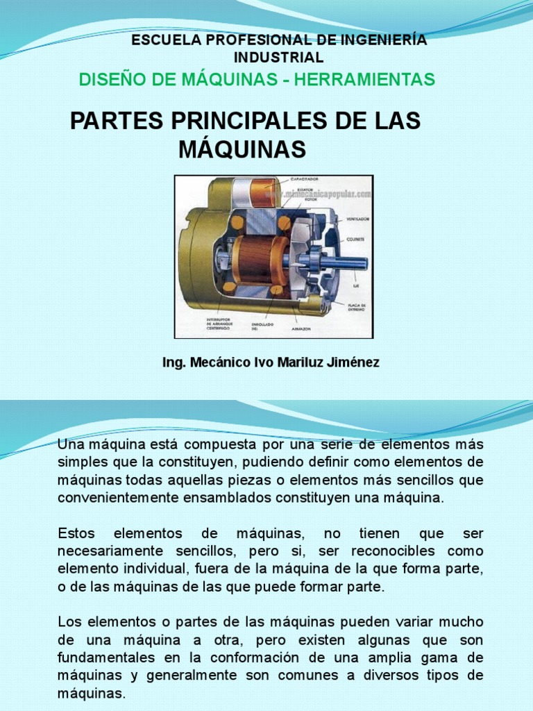 Partes y Elementos de Máquinas | PDF | Motor eléctrico | Engranaje