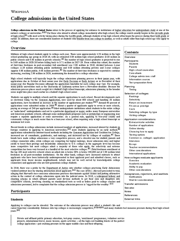 College Admissions in The United States | PDF | College Admissions In ...
