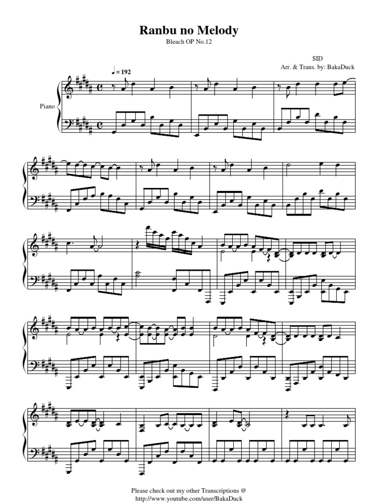 Ranbu No Melody Bleach Op No 12 Sid Arr Trans By Bakaduck