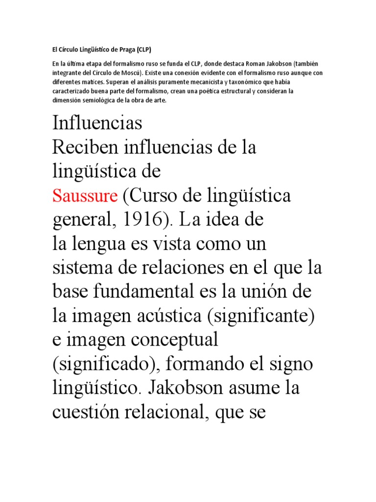El Círculo Lingüístico de Praga PDF Lingüística Epistemología