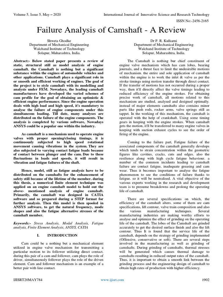 Failure Analysis of Camshaft A Review PDF