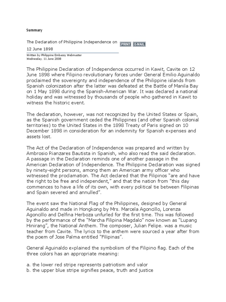 Philippine Independence Declaration 1898 | PDF | Philippines ...