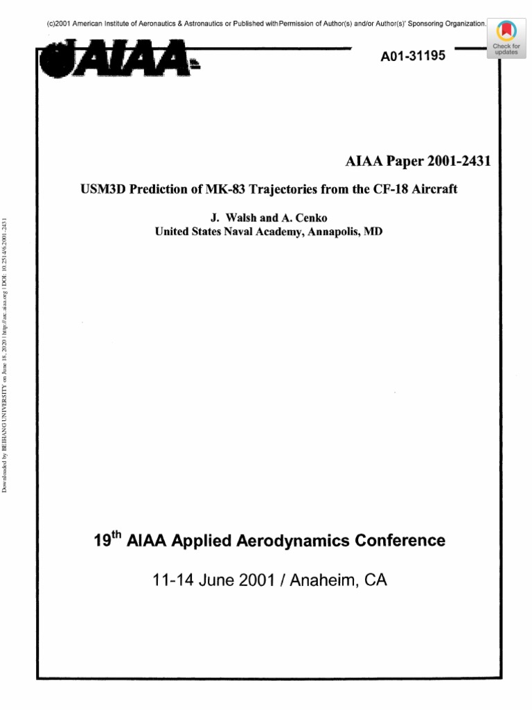 USM3D Prediction of MK83 Trajectories from the CF18 Aircraft A
